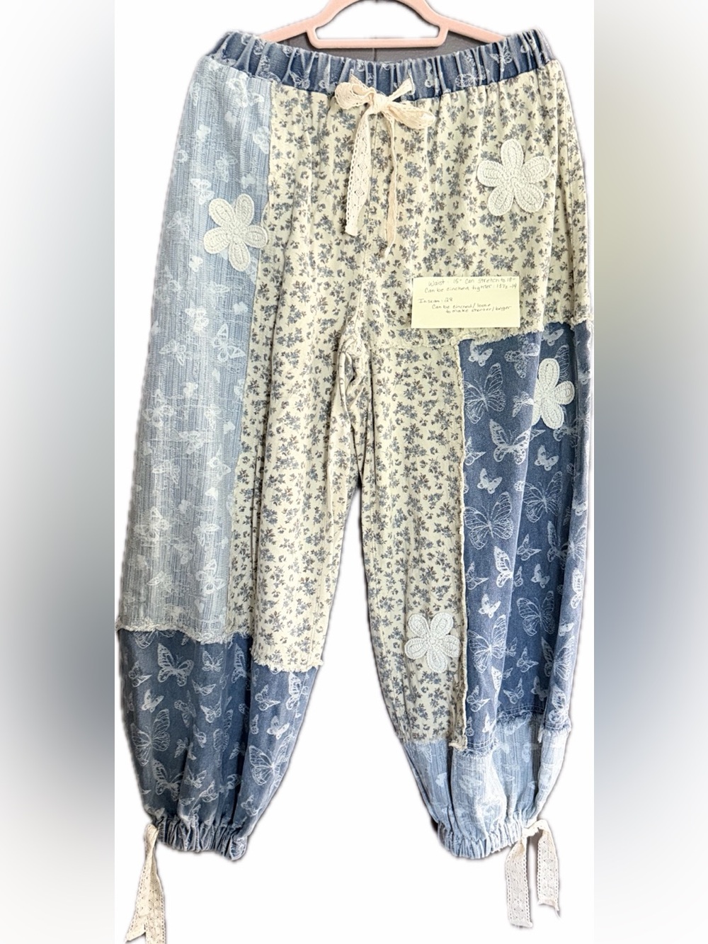 POL Patchwork Floral and Butterfly print Denim pants